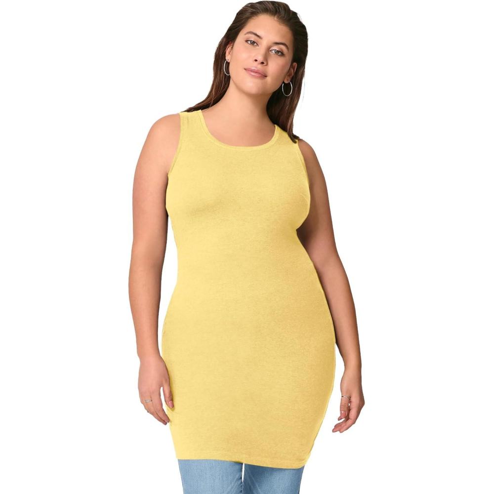 image:imageellos Plus Size Stretch Knit Scoop Neck Sleeveless Long TankButter