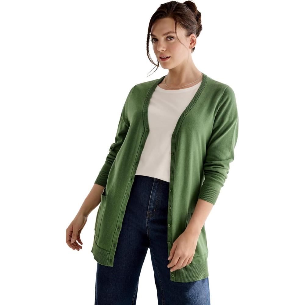 image:imageellos Plus Size VNeck ButtonFront 100 Cotton Boyfriend CardiganForest Jade