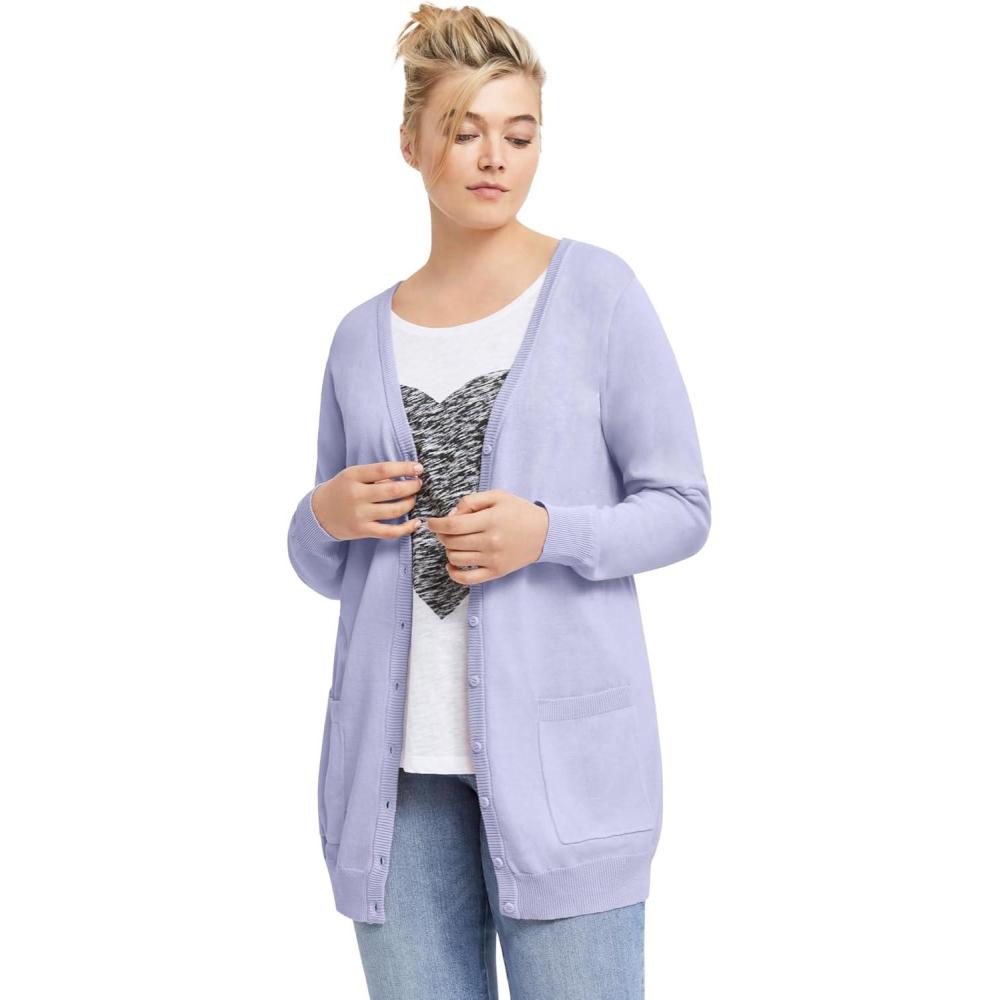 image:imageellos Plus Size VNeck ButtonFront 100 Cotton Boyfriend CardiganLavender Mist