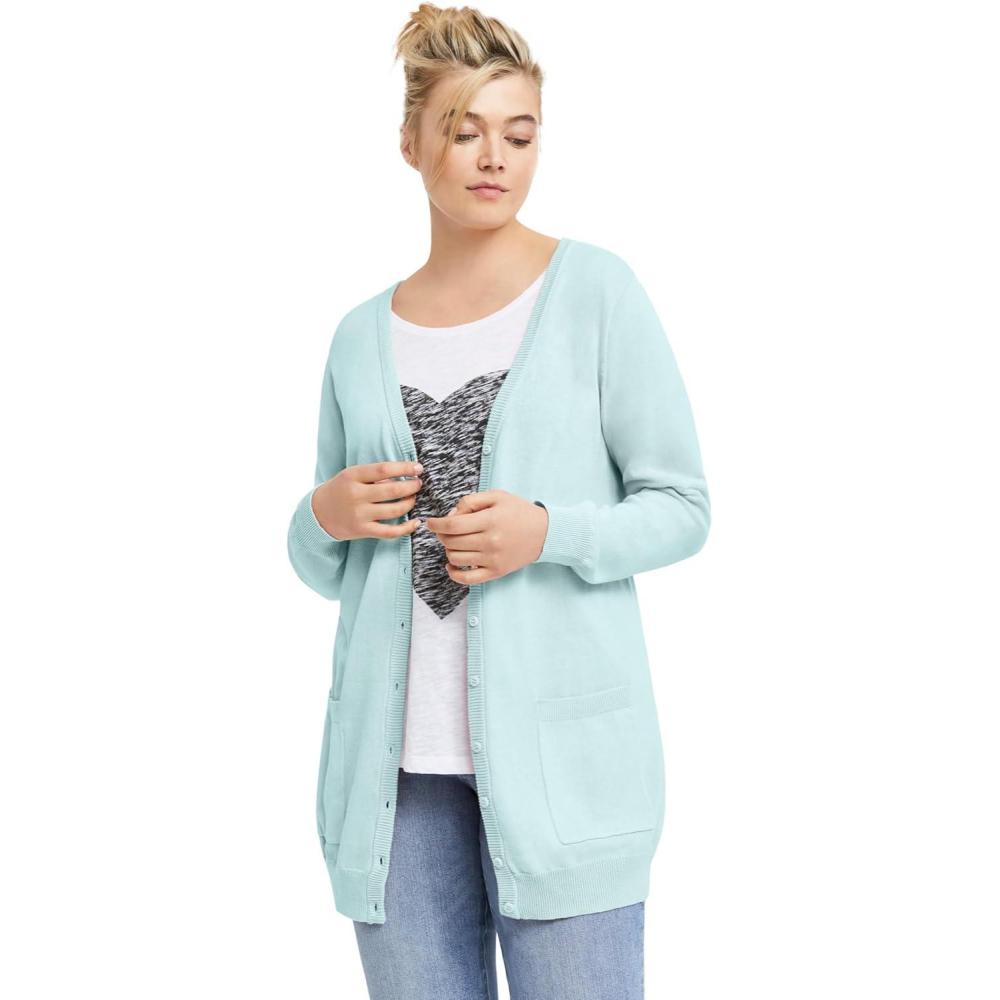 image:imageellos Plus Size VNeck ButtonFront 100 Cotton Boyfriend CardiganSeamist