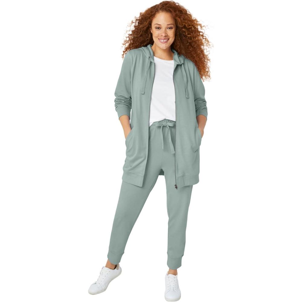 image:imageellos Womens Plus Size Long Zip Front Hoodie French Terry Long Oversized Lightweight JacketGrey Spruce