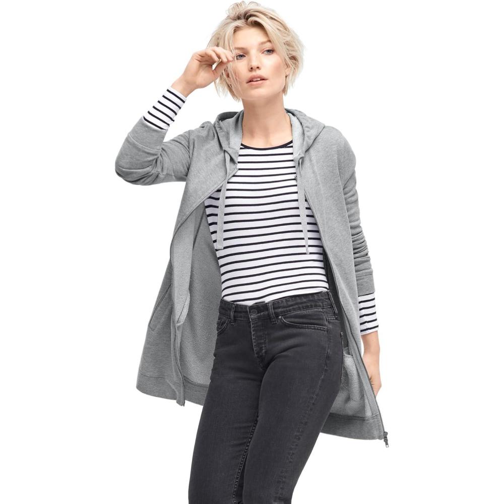image:imageellos Womens Plus Size Long Zip Front Hoodie French Terry Long Oversized Lightweight JacketHeather Grey