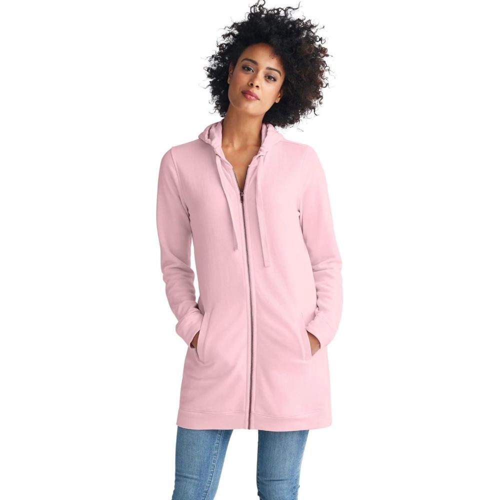 image:imageellos Womens Plus Size Long Zip Front Hoodie French Terry Long Oversized Lightweight JacketMisty Rose