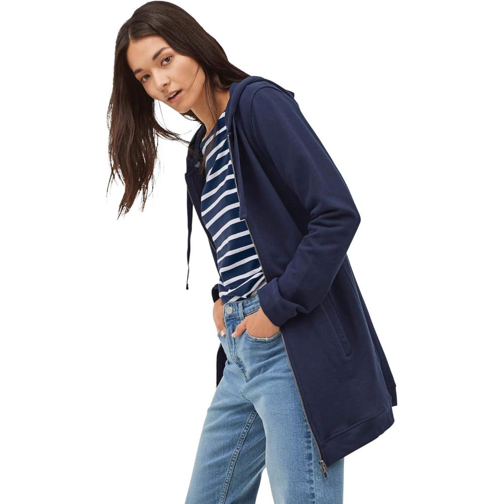 image:imageellos Womens Plus Size Long Zip Front Hoodie French Terry Long Oversized Lightweight JacketNavy