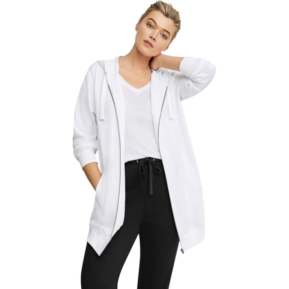 image:imageellos Womens Plus Size Long Zip Front Hoodie French Terry Long Oversized Lightweight JacketWhite