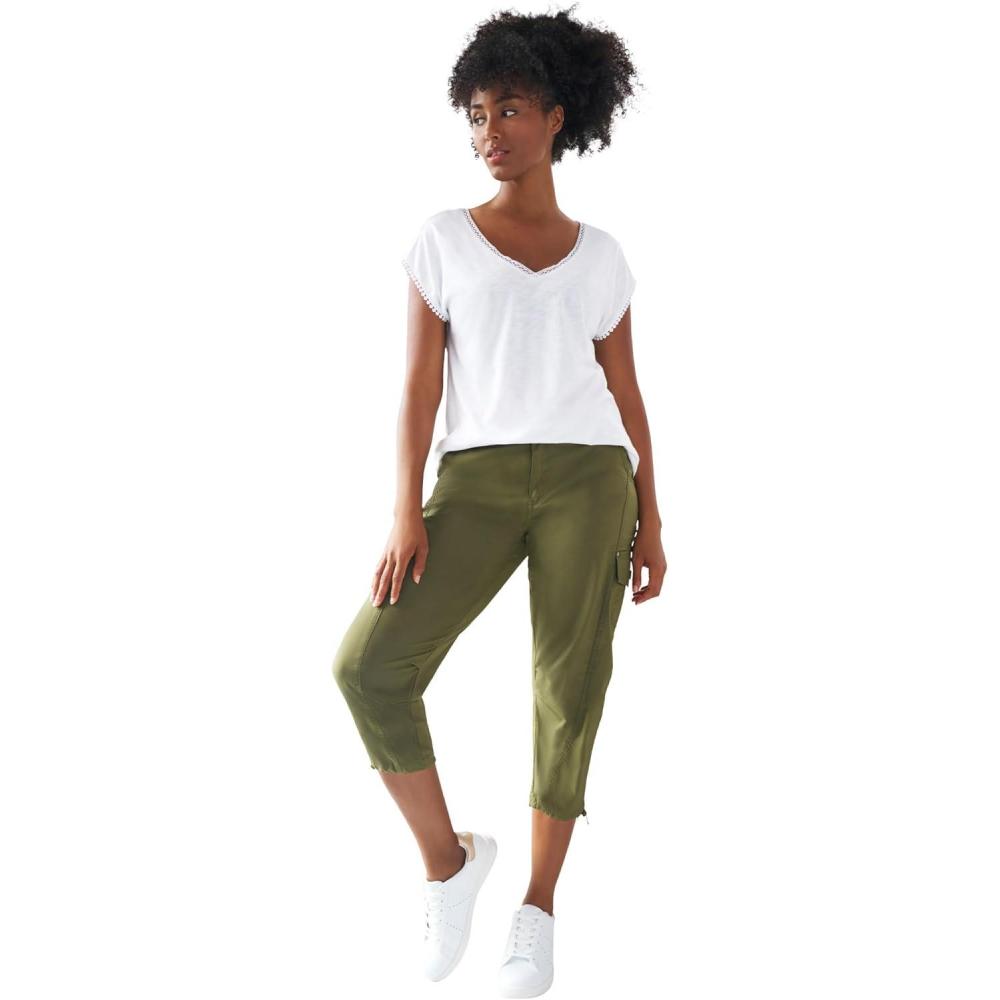 image:imageellos Womens Plus Size Stretch Cargo Capris Front and Side Pockets Casual Cropped PantsDark Basil