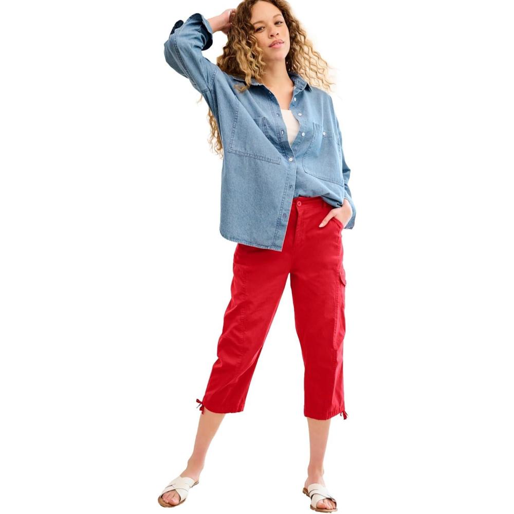 image:imageellos Womens Plus Size Stretch Cargo Capris Front and Side Pockets Casual Cropped PantsRadiant Red