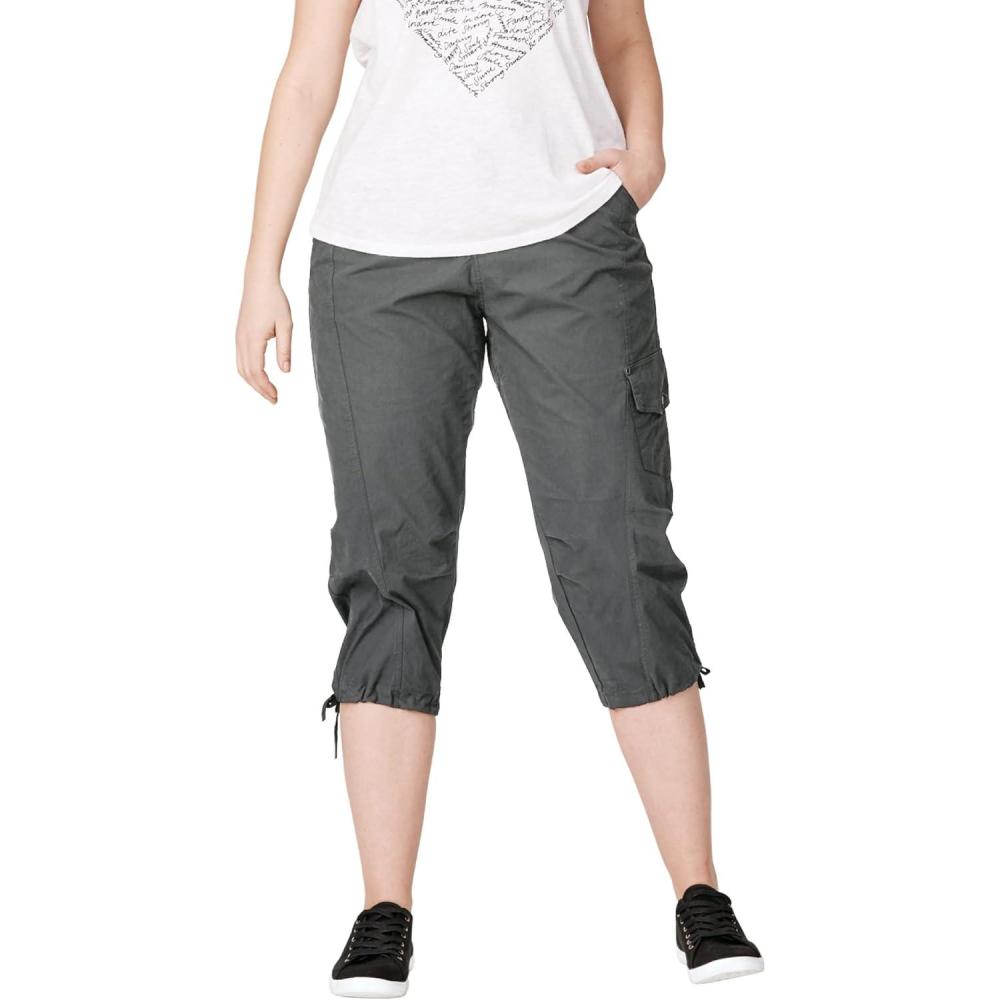 image:imageellos Womens Plus Size Stretch Cargo Capris Front and Side Pockets Casual Cropped PantsSlate