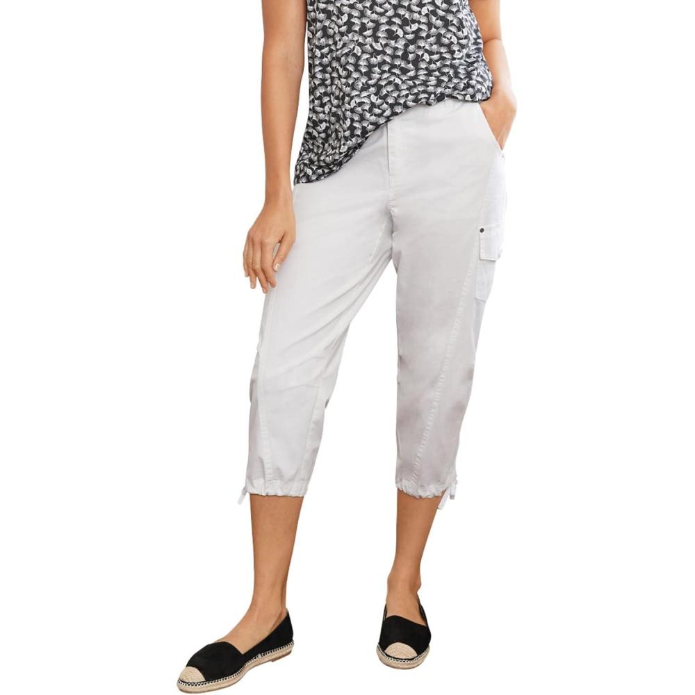 image:imageellos Womens Plus Size Stretch Cargo Capris Front and Side Pockets Casual Cropped PantsWhite
