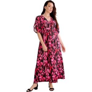 Ellos Plus Size Knit Tie-Back Maxi(Black Abstract Tulip)