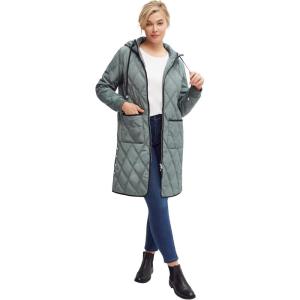 Ellos Plus Size Long Quilted Hooded Jacket(Dusty Pine)