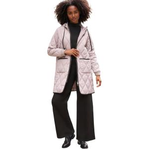 Ellos Plus Size Long Quilted Hooded Jacket(Taupe Grey)
