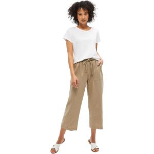 ellos Plus Size Linen-Blend Drawstring Elastic Waist Relaxed Fit Capris(Bark)