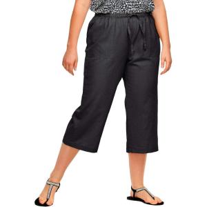 ellos Plus Size Linen-Blend Drawstring Elastic Waist Relaxed Fit Capris(Black)