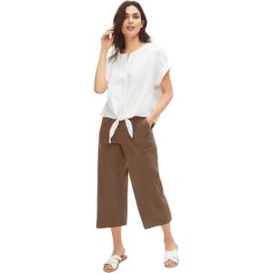 ellos Plus Size Linen-Blend Drawstring Elastic Waist Relaxed Fit Capris(Pecan Brown)