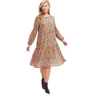 ellos Plus Size Sheer Overlay Tiered Dress(Antique Blush Floral)