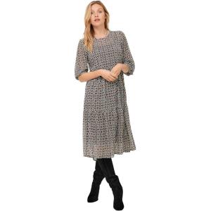 ellos Plus Size Sheer Overlay Tiered Dress(Black Geometric Print)