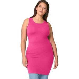 ellos Plus Size Stretch Knit Scoop Neck Sleeveless Long Tank(Raspberry Sorbet)