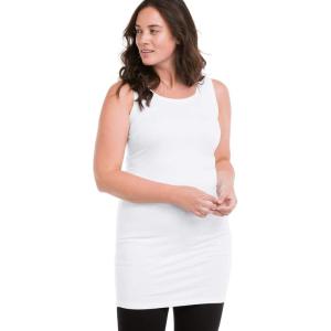 ellos Plus Size Stretch Knit Scoop Neck Sleeveless Long Tank(White)