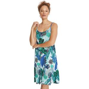 ellos Plus Size Stretch Knit Scoop Neck Tank A Line Dress(Blue Green Fern Print)