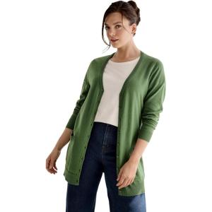 ellos Plus Size V-Neck Button-Front 100% Cotton Boyfriend Cardigan(Forest Jade)