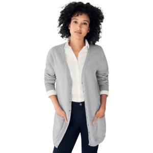 ellos Plus Size V-Neck Button-Front 100% Cotton Boyfriend Cardigan(Heather Grey)
