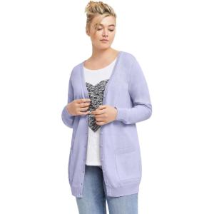 ellos Plus Size V-Neck Button-Front 100% Cotton Boyfriend Cardigan(Lavender Mist)