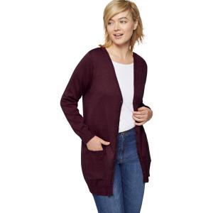 ellos Plus Size V-Neck Button-Front 100% Cotton Boyfriend Cardigan(Midnight Berry)