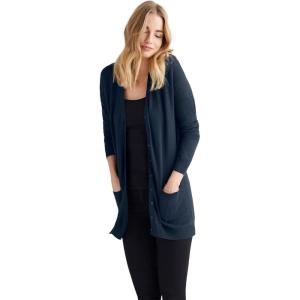 ellos Plus Size V-Neck Button-Front 100% Cotton Boyfriend Cardigan(Navy)