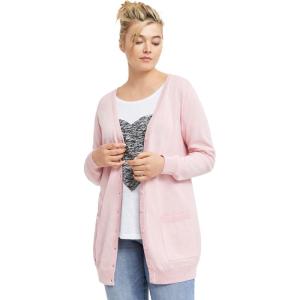 ellos Plus Size V-Neck Button-Front 100% Cotton Boyfriend Cardigan(Pink Sherbert)