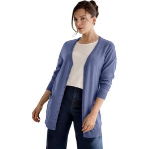 ellos Plus Size V-Neck Button-Front 100% Cotton Boyfriend Cardigan(Slate Blue)