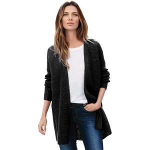 ellos Women’s Plus Size Open Front Waffle Cardigan Oversized Long Lightweight Sweater(Black)