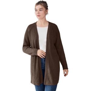 ellos Women’s Plus Size Open Front Waffle Cardigan Oversized Long Lightweight Sweater(Chocolate)