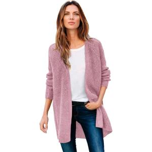 ellos Women’s Plus Size Open Front Waffle Cardigan Oversized Long Lightweight Sweater(Dusty Pink)