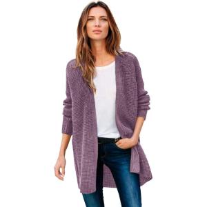 ellos Women’s Plus Size Open Front Waffle Cardigan Oversized Long Lightweight Sweater(Dusty Purple)
