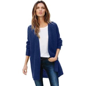 ellos Women’s Plus Size Open Front Waffle Cardigan Oversized Long Lightweight Sweater(Evening Blue)