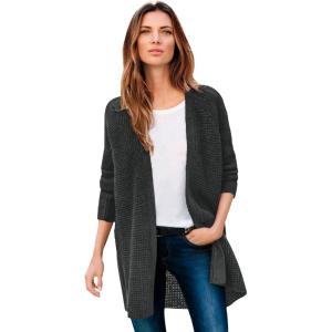 ellos Women’s Plus Size Open Front Waffle Cardigan Oversized Long Lightweight Sweater(Heather Charcoal)