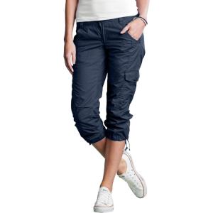 ellos Women’s Plus Size Stretch Cargo Capris Front and Side Pockets Casual Cropped Pants(Navy)