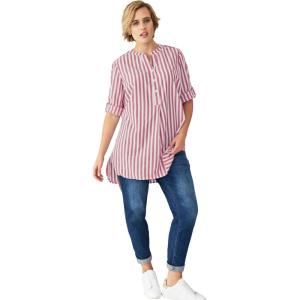 ellos Women’s Plus Size Striped Henley Tunic Oversized Long Top Wear with Leggings(Washed Rose Stripe)