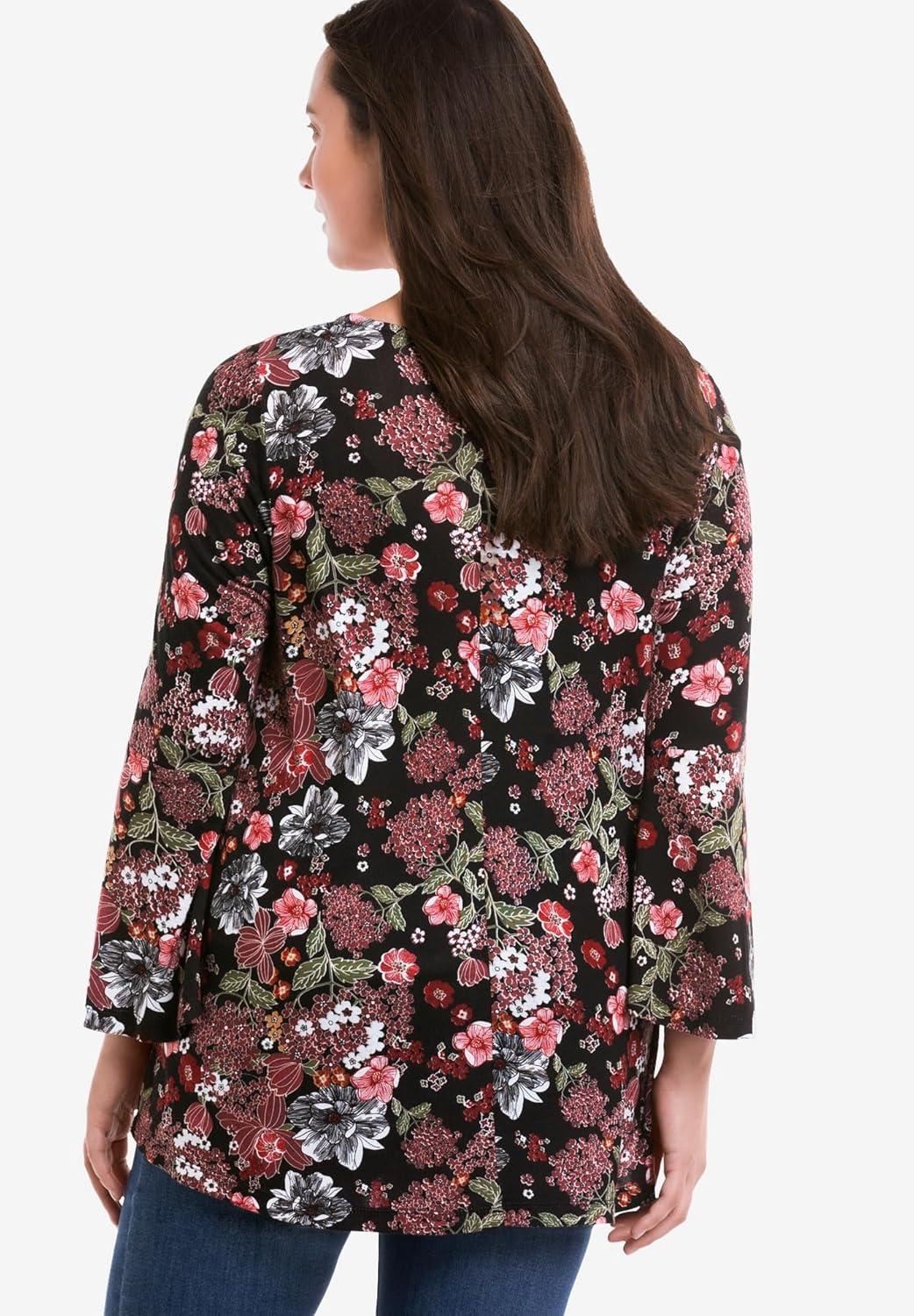 image:imageEllos Plus Size Bell Sleeve ALine Knit TunicBlack Floral Print