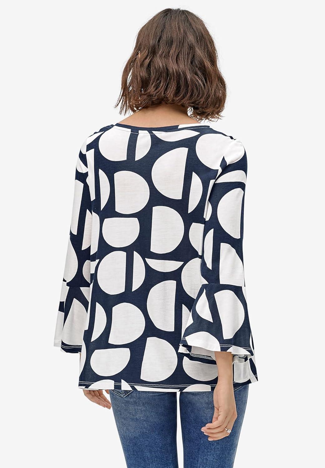 image:imageEllos Plus Size Bell Sleeve ALine Knit TunicMaroon Red Graphic Print