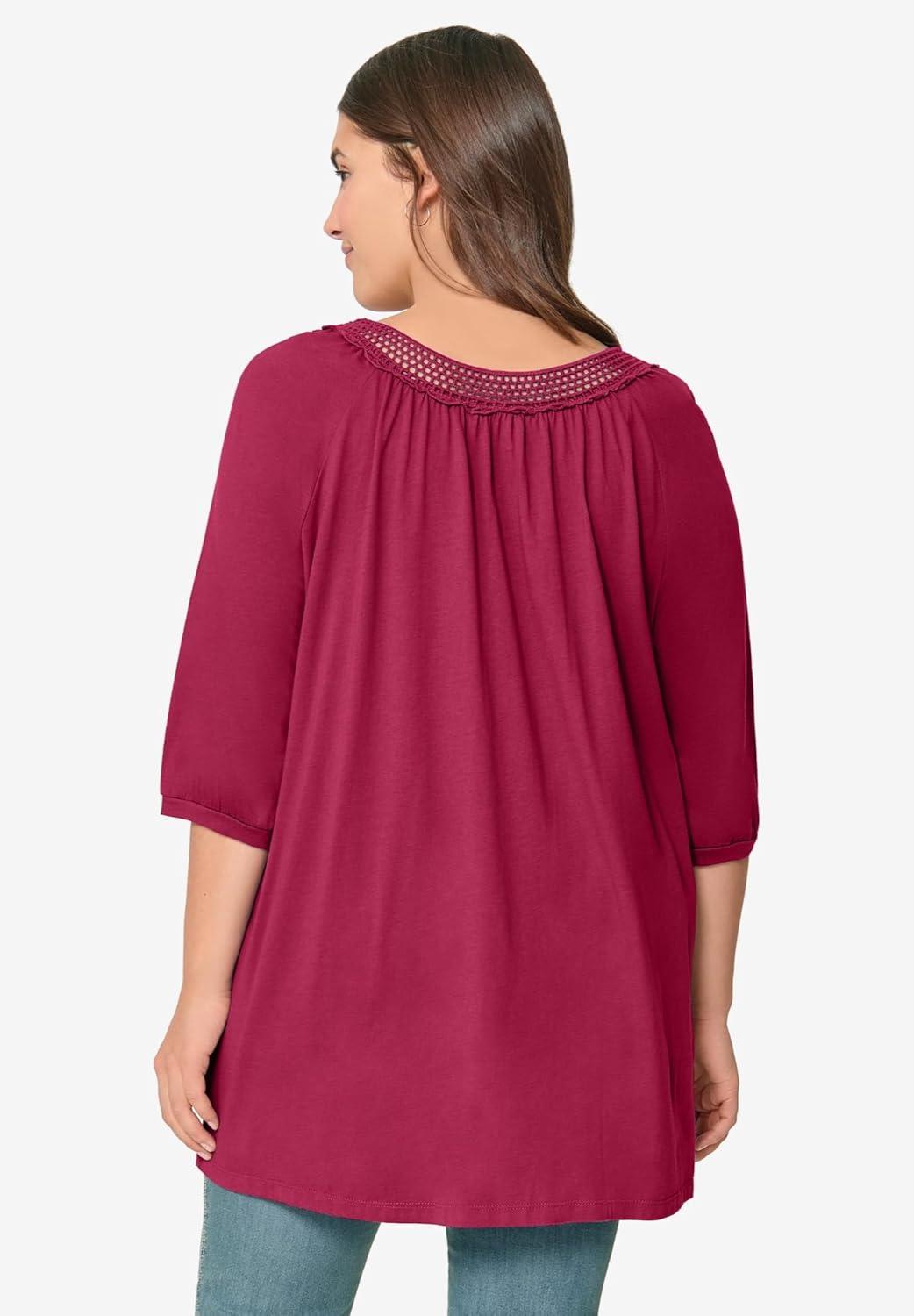 image:imageEllos Plus Size Crochet Trim TunicBerry Red