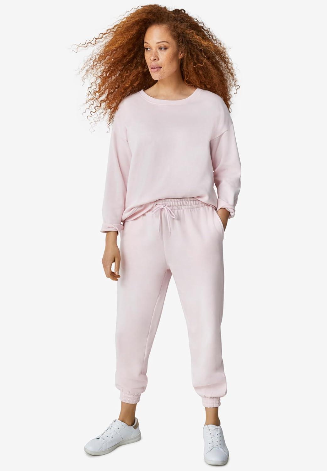 image:imageEllos Plus Size Drawstring Waist Fleece SweatpantsMisty Rose