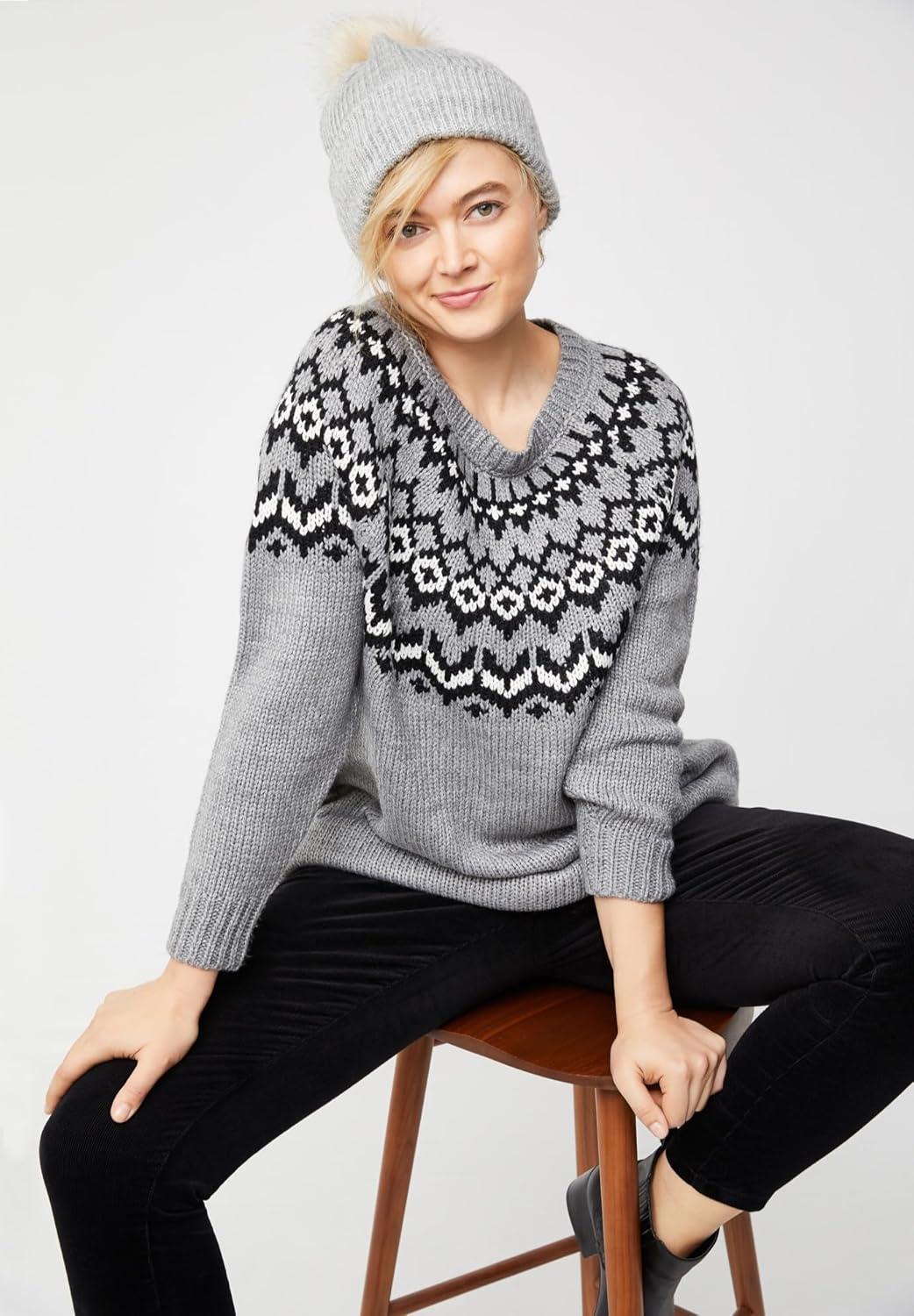 image:imageEllos Plus Size Fair Isle Sweater TunicGrey Fair Isle