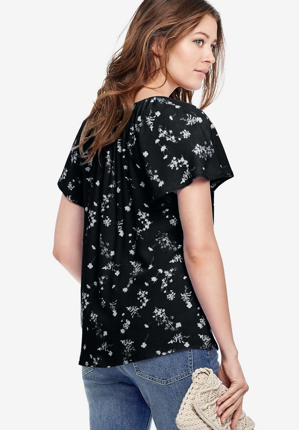 image:imageEllos Plus Size Flutter Sleeve BlouseAntique Jade Floral