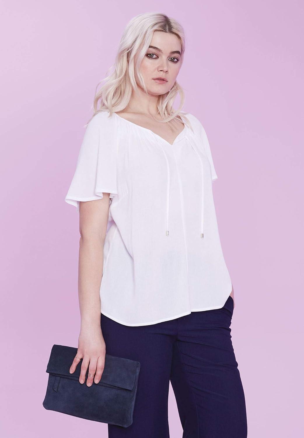 image:imageEllos Plus Size Flutter Sleeve BlousePlum Blue Floral Print