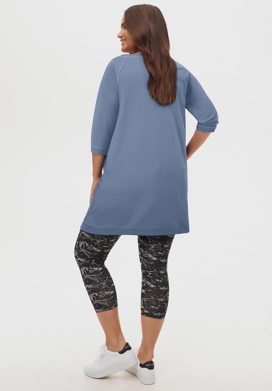 image:imageEllos Plus Size French Terry Zip Pocket TunicPale Indigo