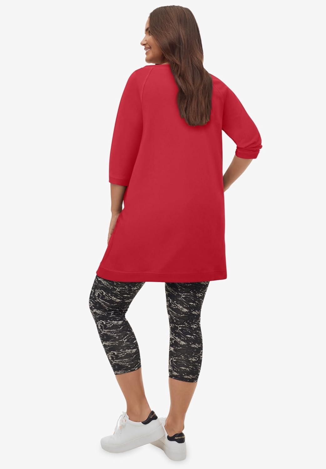image:imageEllos Plus Size French Terry Zip Pocket TunicRadiant Red