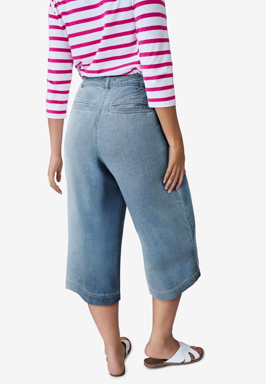 image:imageEllos Plus Size Lightweight WideLeg Crop MidRise JeansLight Stonewash