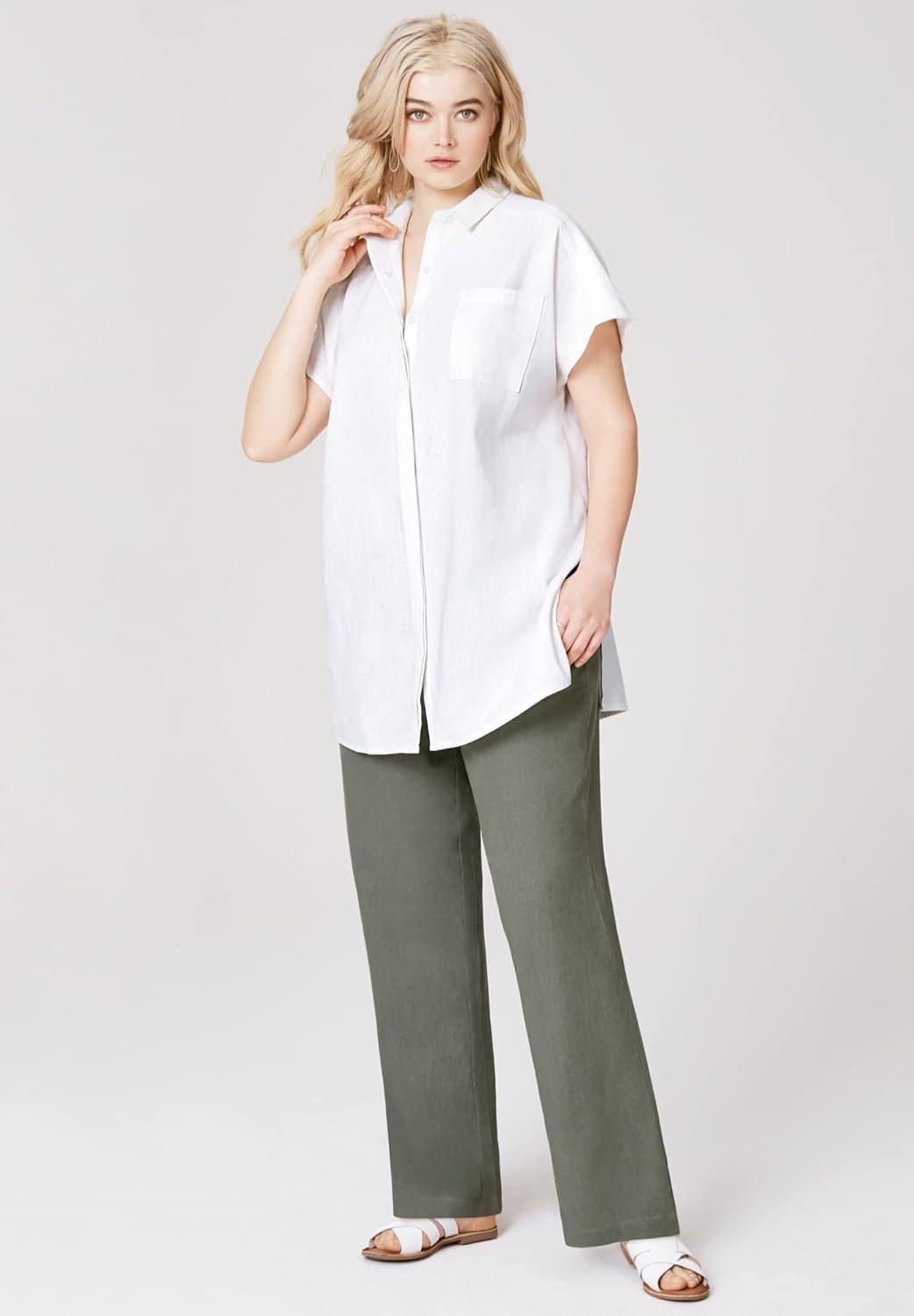 image:imageEllos Plus Size LinenBlend Button Front TunicNavy